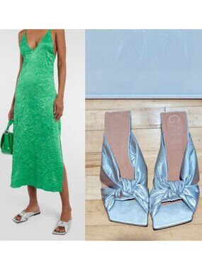 NWT Ganni | Metallic Padded Sandals In Silver